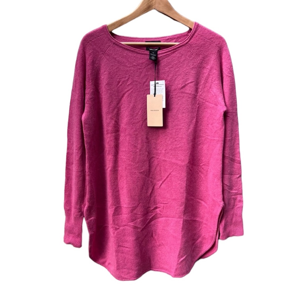 NEW! $129 Halogen Cashmere Wool Blend Crewneck Sweater Medium Pink Side